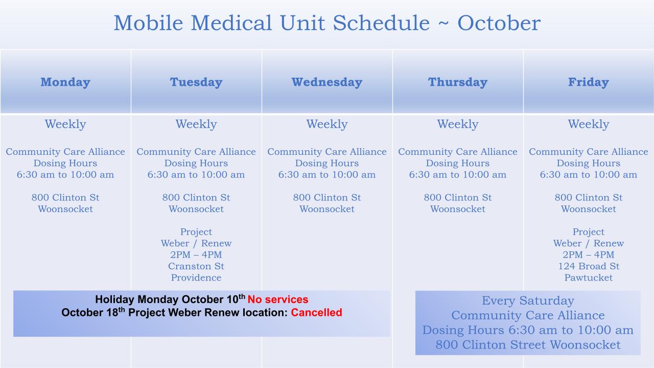 October Mobile Unit Schedule