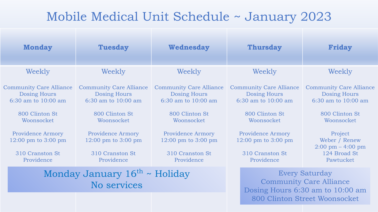January Mobile Unit Schedule Find a Location Near You! CODAC