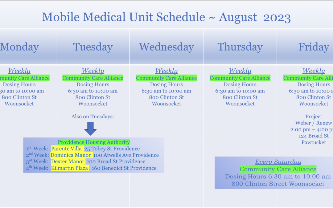 August Mobile Medical Unit Schedule